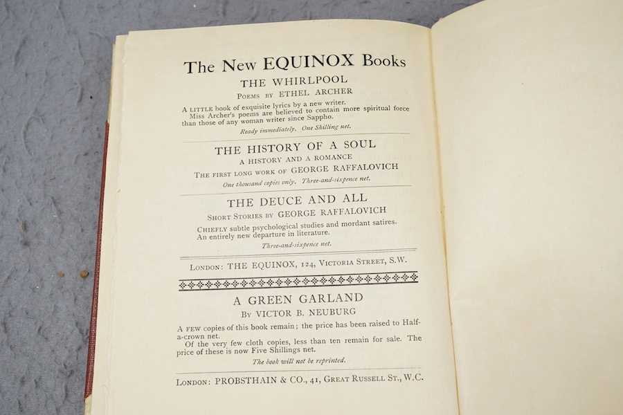 Neuberg, Victor, B. - The Triumph of Pan, London, The Equinox, 1910, 10 of 30 copies on Japanese vellum signed and numbered by the author, presentation inscription from the author to Edward Scott of Hove, 1911.